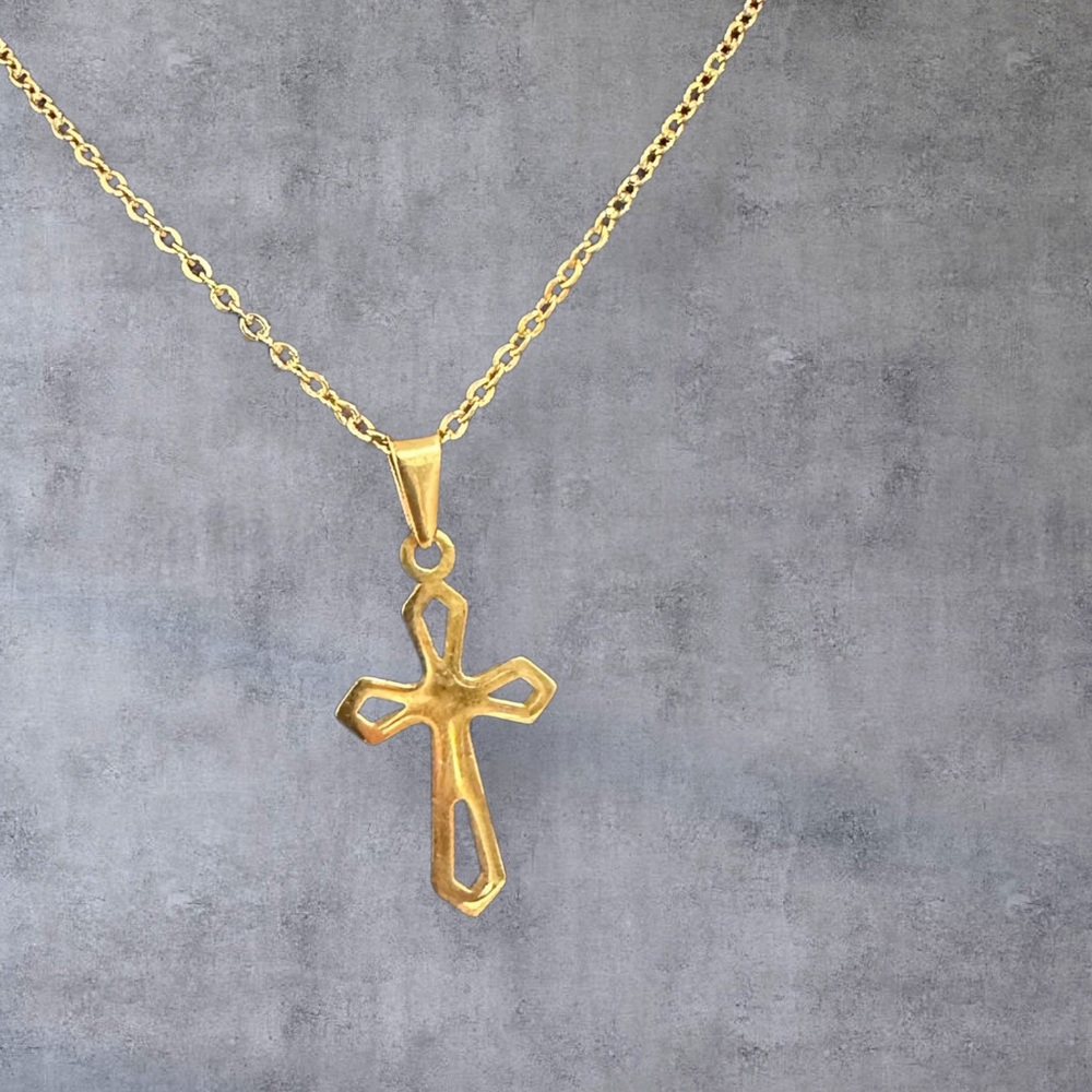 Cross Charm Pendant with Gold Plated Stainless Steel Chain Necklace